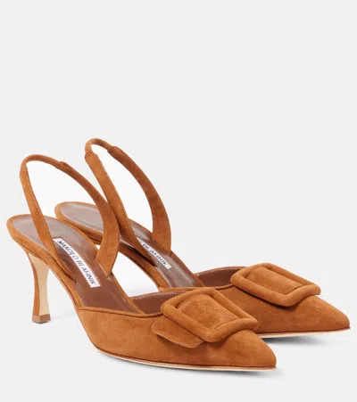 MANOLO BLAHNIK MAYSLI 70 SUEDE SLINGBACK PUMPS