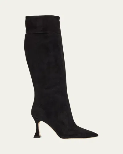 MANOLO BLAHNIK MIRALONEPLA SUEDE KNEE BOOTS