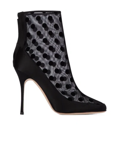 MANOLO BLAHNIK MUKINKA MESH POLKA-DOT ANKLE BOOTS