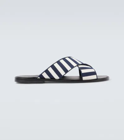 MANOLO BLAHNIK OTAWI STRIPED CANVAS SLIDES