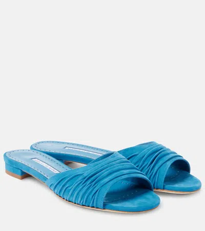 MANOLO BLAHNIK PIRUAFLAT 10 SUEDE SANDALS