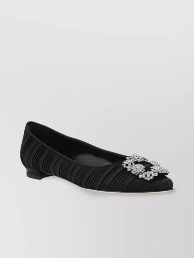 MANOLO BLAHNIK PLEATED SILK BALLERINAS SWAROVSKI DETAIL