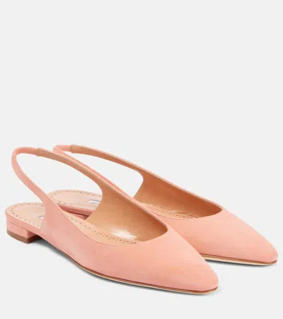 MANOLO BLAHNIK SAWRA 10 SUEDE SLINGBACK FLATS