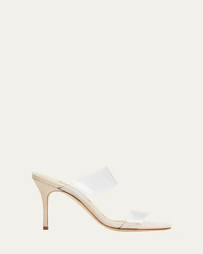 MANOLO BLAHNIK SCOLTO CLEAR TWO-BAND SLIDE SANDALS