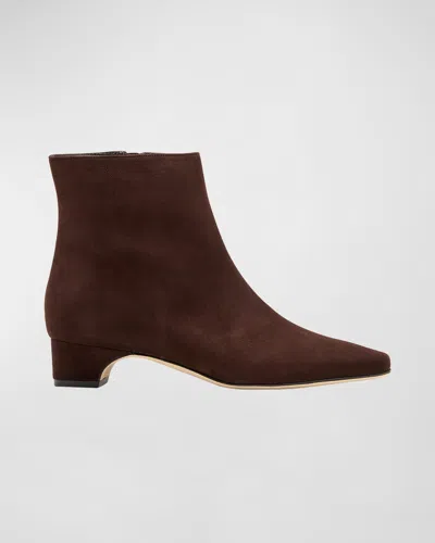MANOLO BLAHNIK TOLARC SUEDE ZIP ANKLE BOOTIES