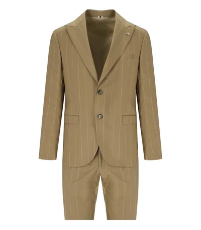 MANUEL RITZ MANUEL RITZ BEIGE PINSTRIPE SINGLE BREASTED SUIT