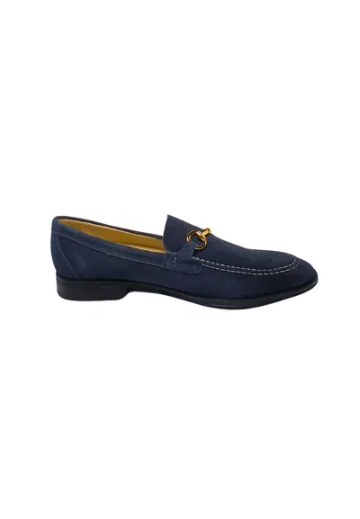 MANUFACTURE D'ESSAI MEN'S SHOES MANUFACTURE D'ESSAI SUEDE MOCCASIN BLUE-WITH GOLD APPLICATION