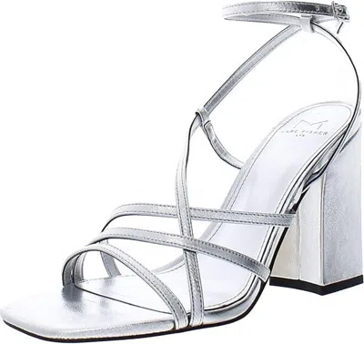 MARC FISHER LTD EDALYN SANDALS WOMEN'S 7.5 SILVER ANKLE STRAP SQUARE TOE KHD669