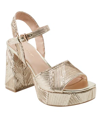 MARC FISHER WOMEN'S SELENY METALLIC HIGH BLOCK HEEL PLATFORM SANDALS
