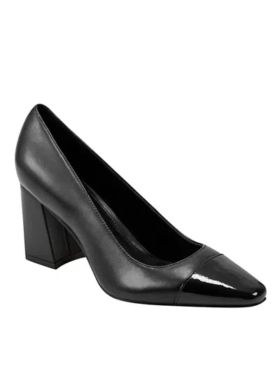 MARC FISHER WOMEN'S VERNIE BLOCK HEEL DRESS PUMPS IN BLACK / BLACK