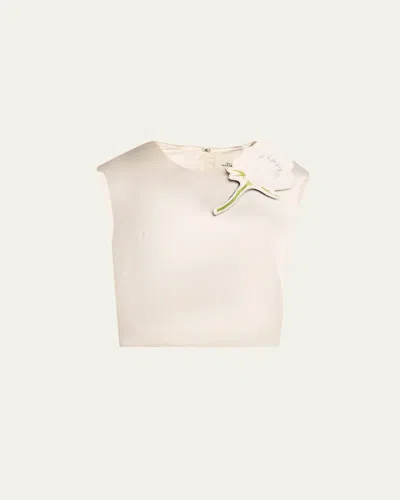 MARC JACOBS RUNWAY FLORAL BROOCH CROPPED SILK SHELL TOP