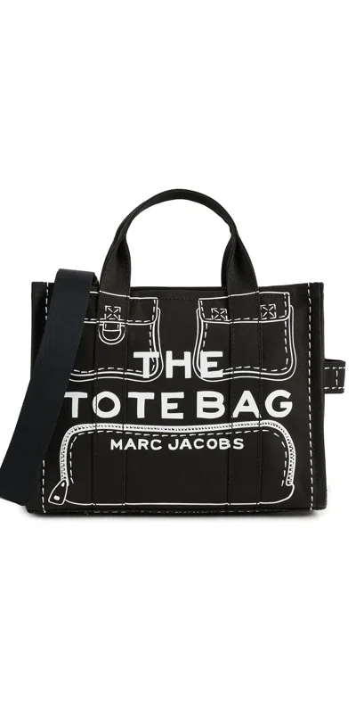MARC JACOBS THE TROMPE L'OEIL CARGO CANVAS MEDIUM TOTE BAG BLACK