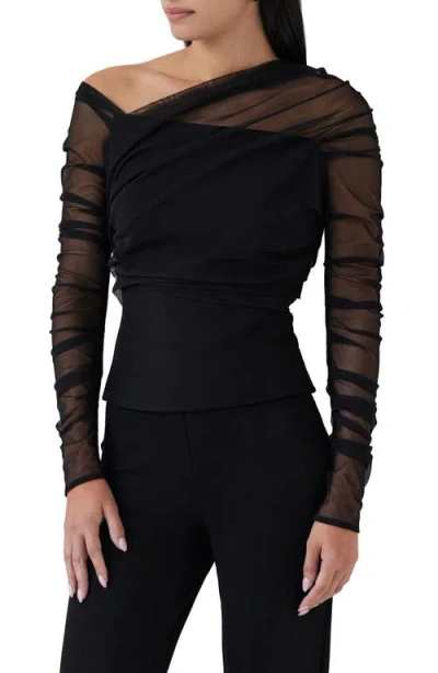 MARCELLA MARCELLA MONROE ONE-SHOULDER MESH OVERLAY TOP