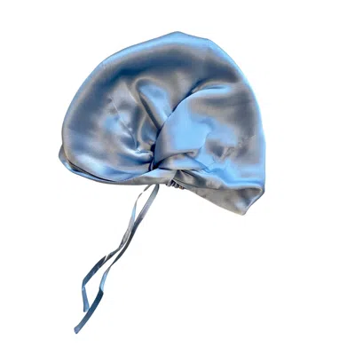 MARCHE' DU LUXE WOMEN'S BLUE PURE SILK TWISTED TURBAN STYLE CAP ADJUSTABLE STRINGS