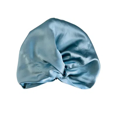 MARCHE' DU LUXE WOMEN'S DOUBLE LAYER PURE SILK TWISTED TURBAN STYLE CAP HYDRANGEA BLUE