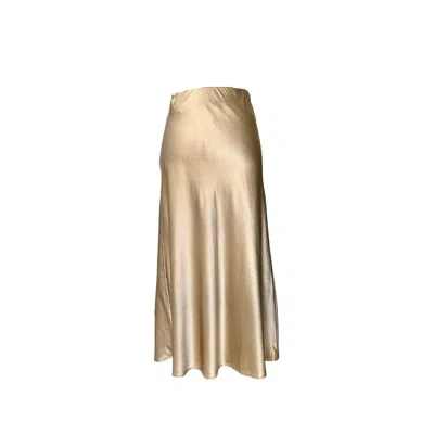 MARCHE' DU LUXE WOMEN'S GOLD PURE MULBERRY SILK BIAS CUT SLIP MIDI SKIRT CHAMPAGNE