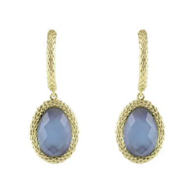 MARCIA MORAN WOMEN'S GOLD ANIKA TEXTURE DROP EARRINGS WITH  TANZANITE DOUBLET STONE