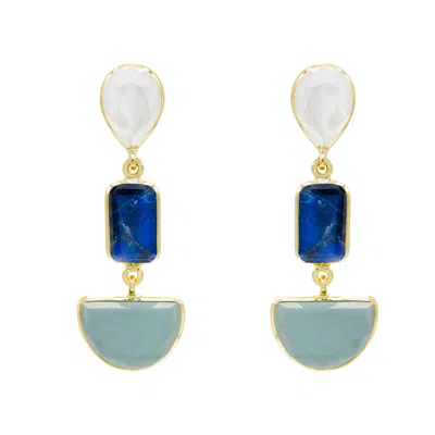 MARCIA MORAN WOMEN'S GOLD / BLUE / WHITE NAPA EARRINGS IN MOTHER OF PEARL, LABRADORITE AND BLUE