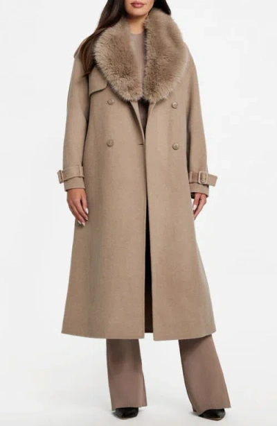 MARCIANO MARCIANO ELLA FAUX FUR COLLAR DOUBLE BREASTED COAT