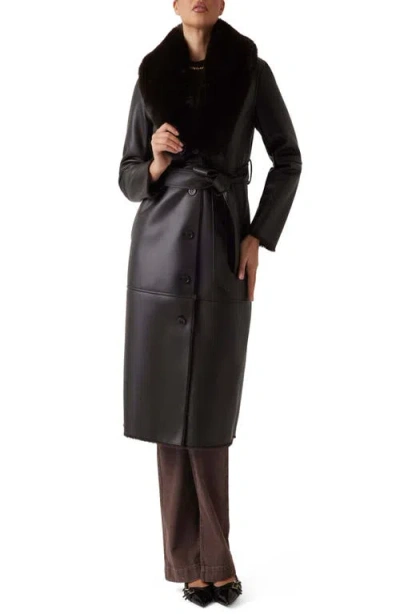 MARCIANO MARCIANO ZOEY FAUX LEATHER COAT WITH REMOVABLE FAUX FUR COLLAR