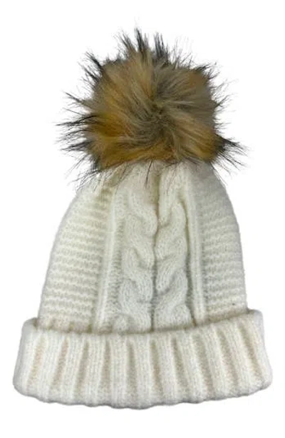 MARCUS ADLER MARCUS ADLER FAUX FUR POM CABLE KNIT BEANIE