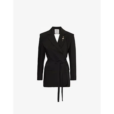 MARELLA WOMENS BLACK MARELLA X EMILY RATAJKOWSKI CUTOUT OPEN-BACK WOOL-BLEND BLAZER