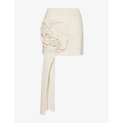 MARELLA WOMENS WHITE ZULIA FLOWER-EMBROIDERED JERSEY MINI SKIRT