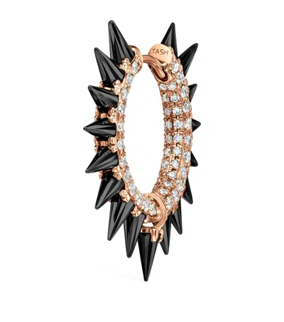 MARIA TASH ROSE GOLD BLACK MOISSANITE MOHAWK AND DIAMOND PAVÉ HOOP EARRING