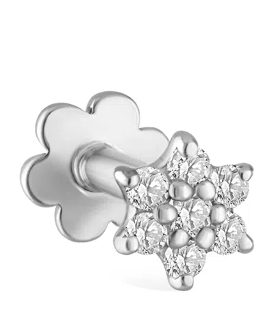 MARIA TASH WHITE GOLD AND WHITE DIAMOND FLOWER STUD EARRING