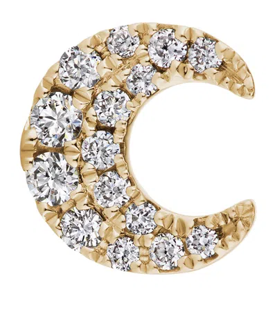 MARIA TASH YELLOW GOLD DIAMOND MOON THREADED STUD EARRING