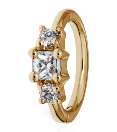 MARIA TASH YELLOW GOLD DIAMOND PRINCESS HOOP EARRING