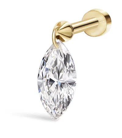 MARIA TASH YELLOW GOLD FLOATING MARQUISE DIAMOND CHARM THREADED STUD EARRING