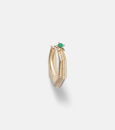 MARIE LICHTENBERG BABA LARGE 18KT GOLD SINGLE EARRING WITH DIAMONDS AND EMERALD