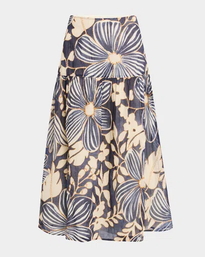 MARIE OLIVER OWENS FLORAL-PRINT COTTON MIDI SKIRT