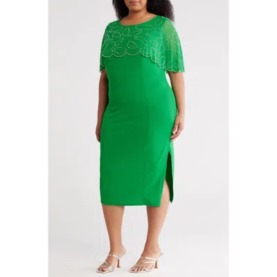 MARINA MARINA CRYSTAL EMBELLISHED CAPELET SHEATH DRESS