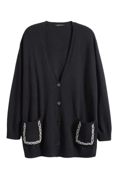MARINA RINALDI MARINA RINALDI PAVIDO RHINESTONE POCKET WOOL & CASHMERE CARDIGAN