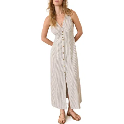 MARINE LAYER MARINE LAYER CAMILA STRIPE BUTTON FRONT HEMP BLEND MAXI DRESS
