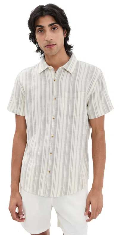 MARINE LAYER CLASSIC STRETCH SELVAGE SHIRT CREAM/OLIVE STRIPE