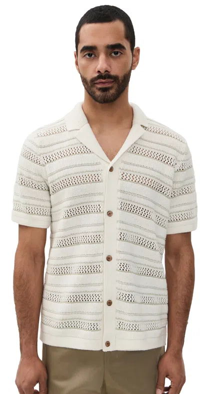 MARINE LAYER OPEN KNIT BUTTON DOWN SWEATER NATURAL STRIPE