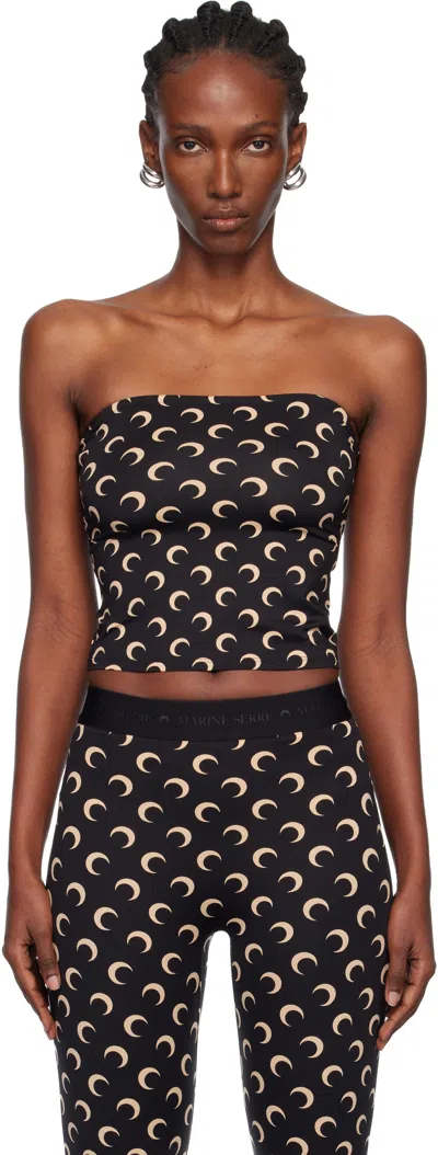 MARINE SERRE BLACK MOON PRINTED JERSEY SECOND SKIN TUBE TOP
