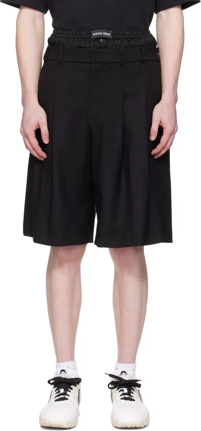 MARINE SERRE BLACK VIRGIN WOOL TWILL SHORTS