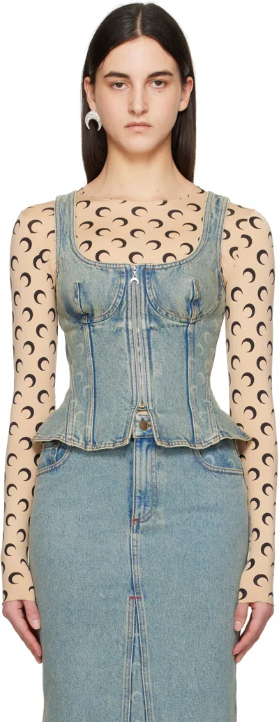 MARINE SERRE BLUE MOON LASER DENIM CORSET TANK TOP