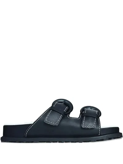 MARINE SERRE DOUBLE-BUCKLE LEATHER SANDALS