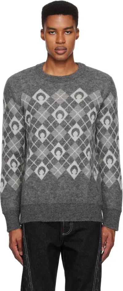 MARINE SERRE GRAY MOON ARGYLE KNIT CREWNECK SWEATER