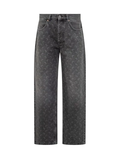 MARINE SERRE MARINE SERRE MARINE GREENHOUSES JEANS IN GREY DENIM WITH LUNAR PATTERNING