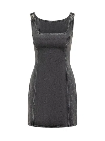 MARINE SERRE MARINE SERRE MARINE GREENHOUSES SHORT DENIM DRESS WITH CRESCENT DETAILS