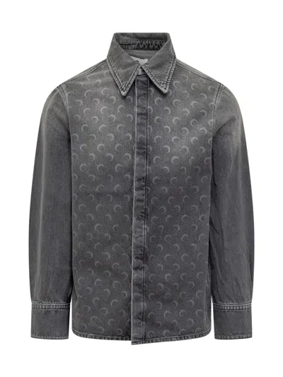 MARINE SERRE MARINE SERRE MARINE SERRE SHIRT IN GREY DENIM WITH LUNAR PATTERN