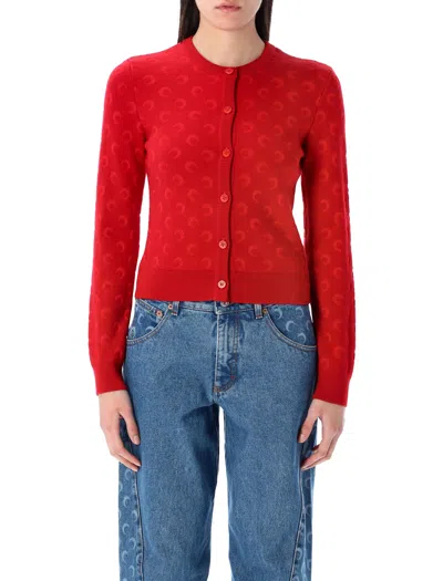 MARINE SERRE MOON JACQUARD KNIT FITTED CARDIGAN