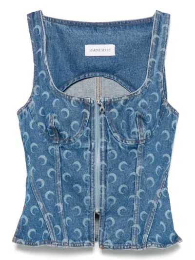 MARINE SERRE MOON LASER DENIM BUSTIER TOP