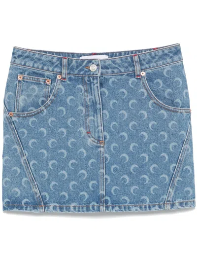 MARINE SERRE MOON-LASER DENIM MINI SKIRT